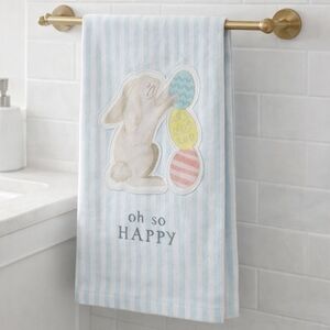 Mud Pie Bunny with Egg Appliqué Easter Kitchen Towel “Oh So Happy” NWT Spring